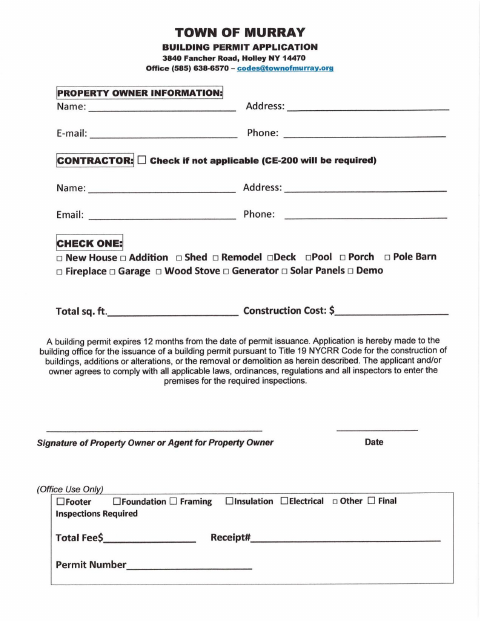 First page of the Building Permit Application and Instructions