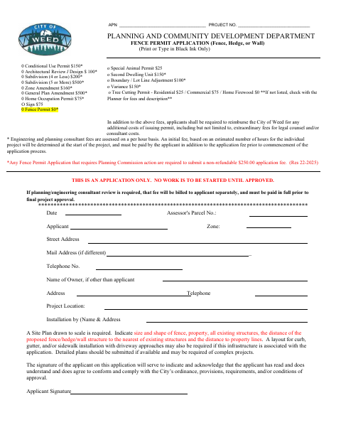First page of the Fence Permit Application
