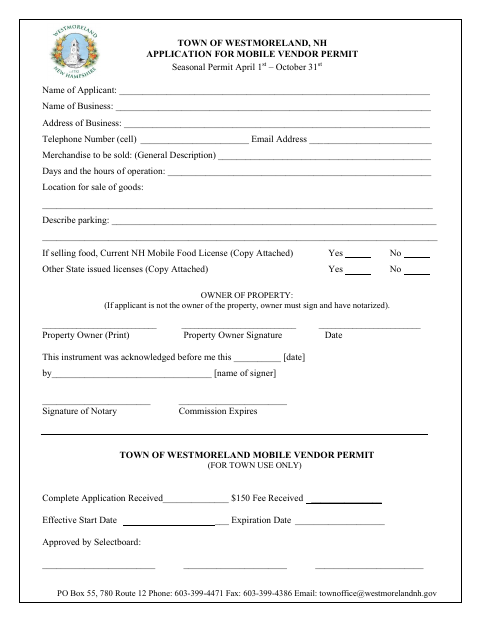 First page of the Mobile Vendor Permit Application