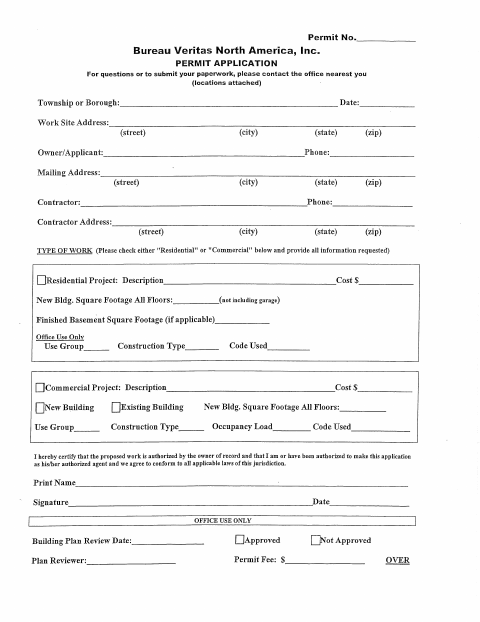 First page of the Roof Replacement Permit Application
