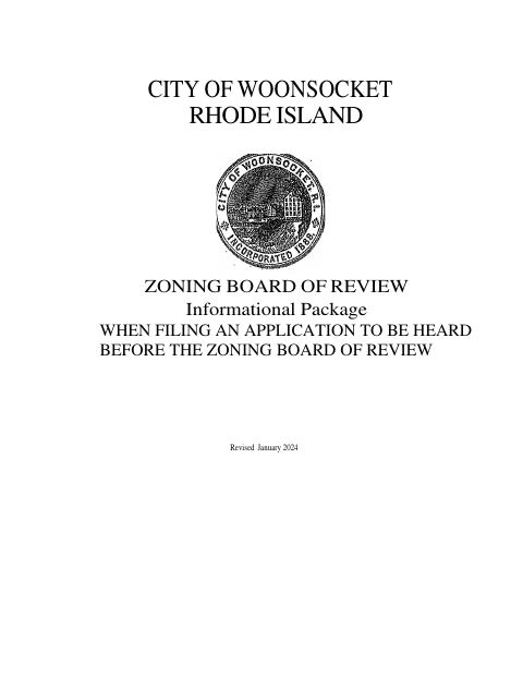 First page of the Zoning Board of Review Application Package