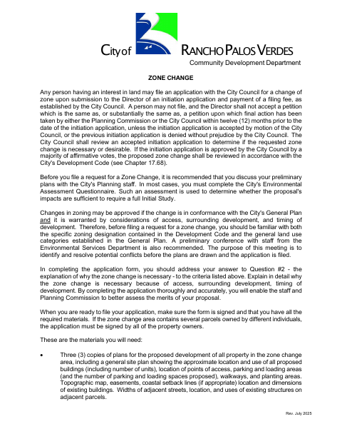 First page of the Zone Change Application