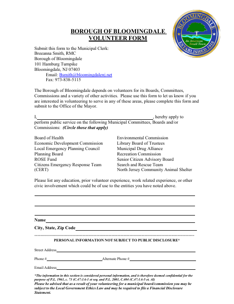 First page of the Volunteer Form