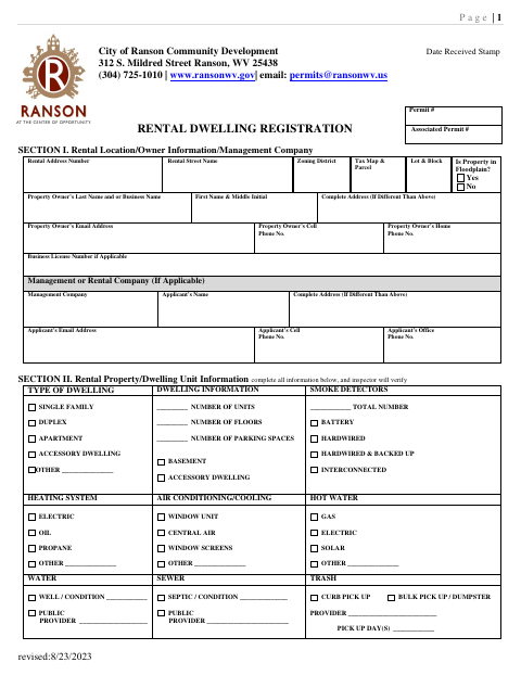 First page of the Rental Dwelling Registration