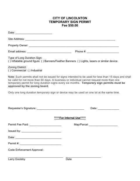 First page of the Temporary Sign Permit