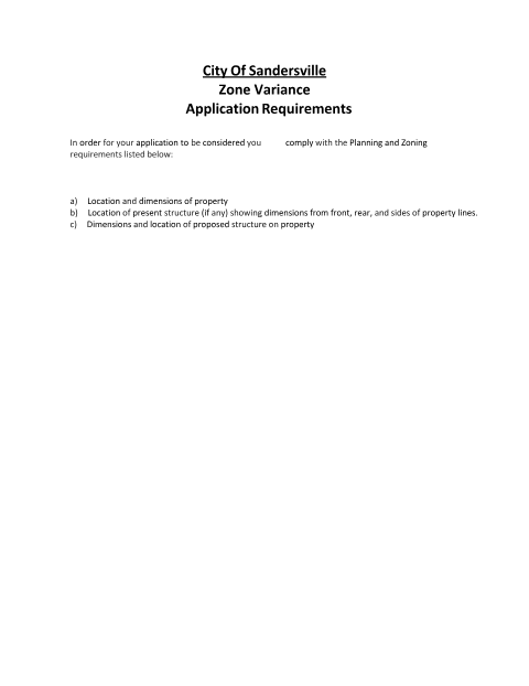 First page of the Zone Variance Application