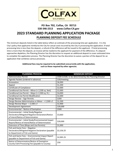 First page of the 2023 Standard Planning Application Package