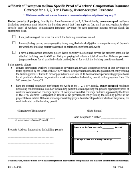 First page of the Homeowners Workers’ Compensation Exemption Affidavit