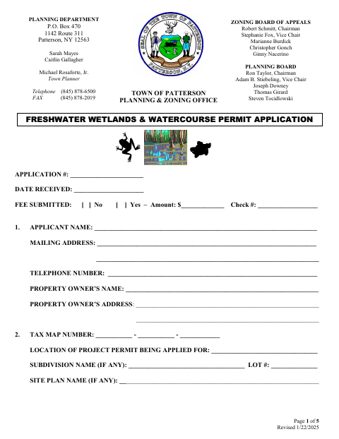 First page of the Freshwater Wetlands & Watercourse Permit Application