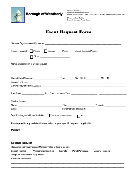 First page of the Event Request Form