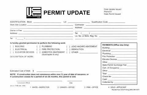 First page of the Permit Update