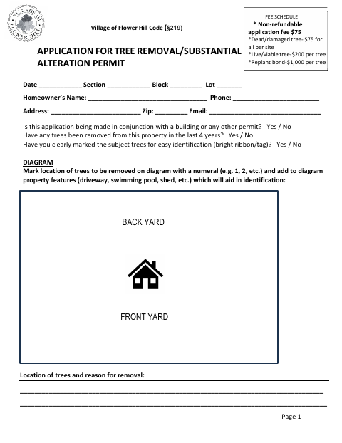 First page of the Tree Removal and Substantial Alteration Permit Application