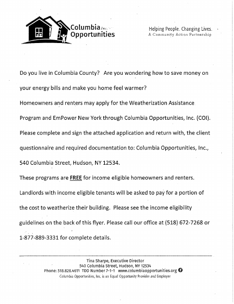 First page of the Weatherization Assistance Program Application