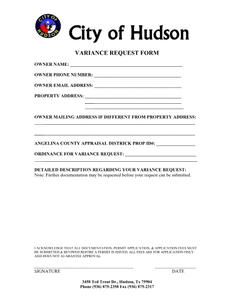 First page of the Variance Request Form