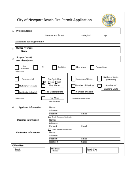 First page of the Fire Permit Application