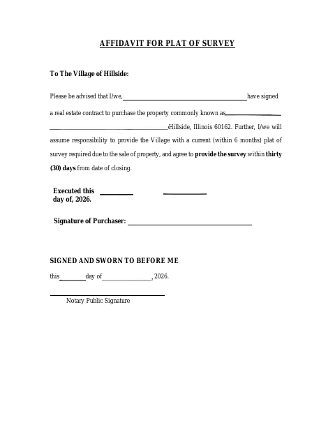 First page of the Affidavit for Plat of Survey