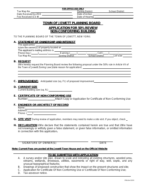 First page of the Application for 50% Review of a Non-Conforming Building