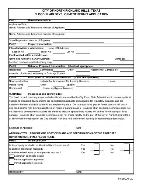 First page of the Floodplain Development Permit Application