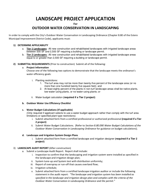 First page of the Landscape Project Application Form