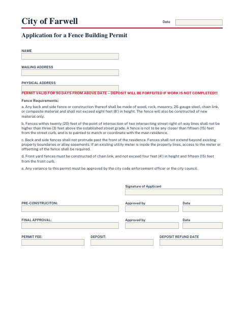 First page of the Application for a Fence Building Permit