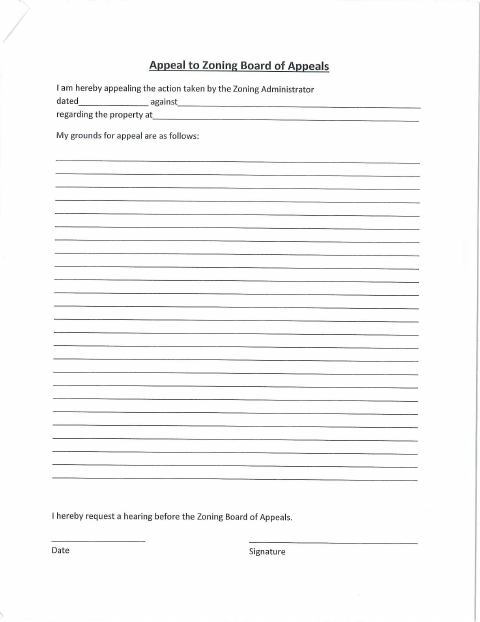 First page of the Zoning Board Appeals Request Form