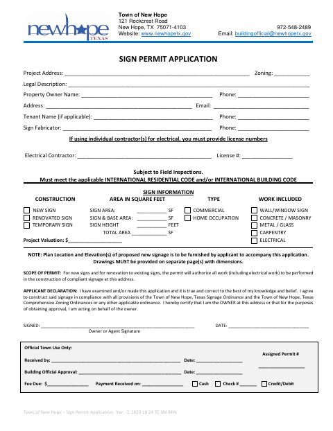 First page of the Sign Permit Application