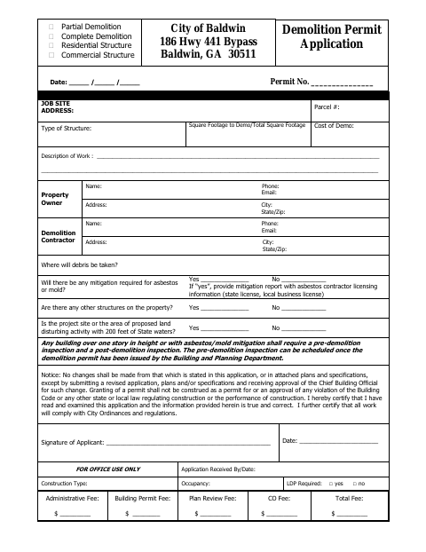First page of the Demolition Permit Application