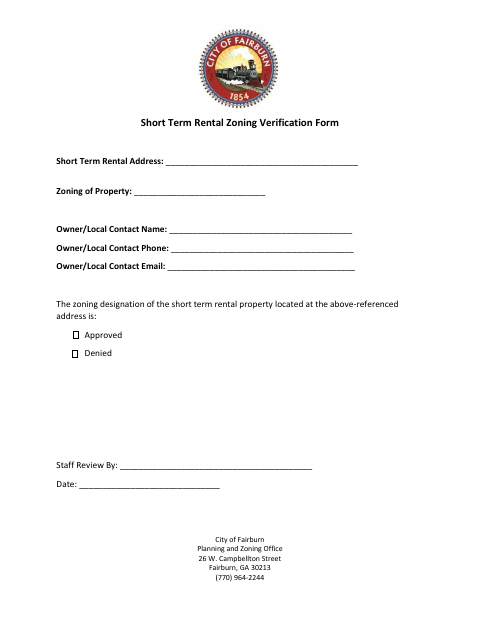First page of the Short Term Rental Zoning Verification Form