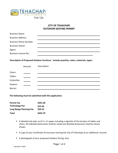 First page of the Outdoor Seating Permit