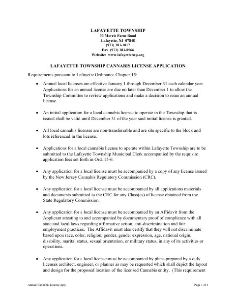 First page of the Cannabis License Application