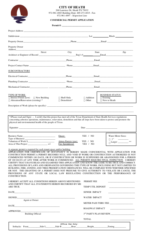 First page of the Commercial Permit Application