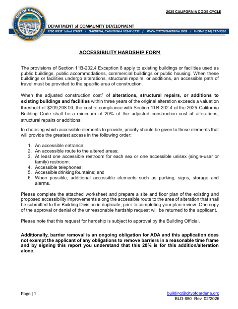 First page of the Accessibility Hardship Form