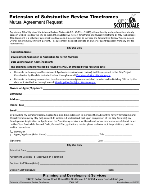 First page of the Extension of Substantive Review Timeframes