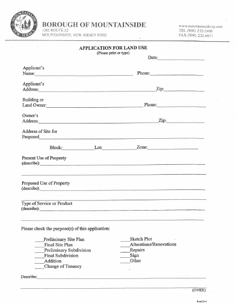 First page of the Land Use Application