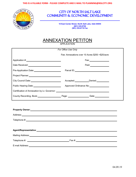 First page of the Annexation Petition Application