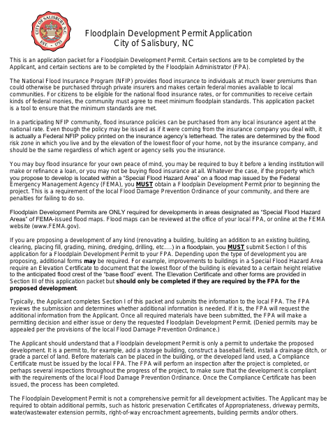 First page of the Floodplain Development Permit Application
