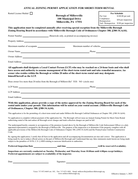 First page of the Annual Zoning Permit Application for Short-Term Rental
