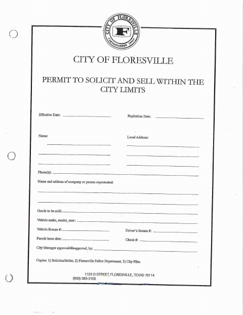 First page of the Permit to Solicit and Sell