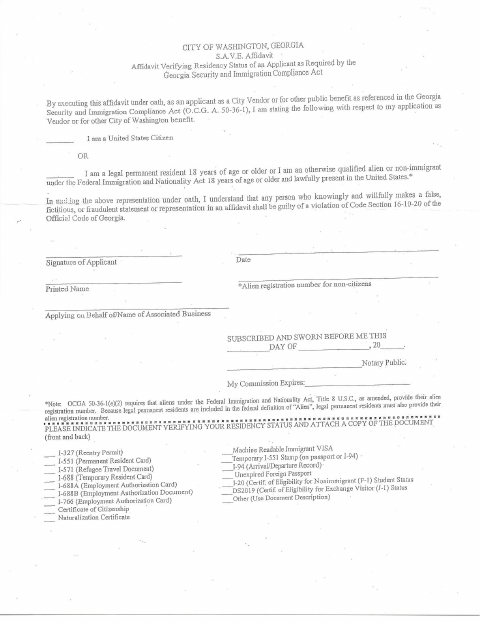 First page of the Residency Verification Affidavit