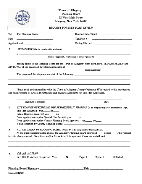 First page of the Request for Site Plan Review