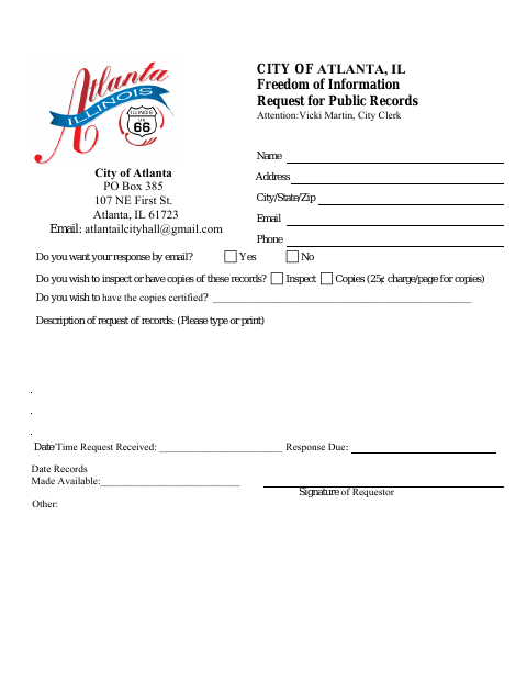 First page of the Freedom of Information Request for Public Records