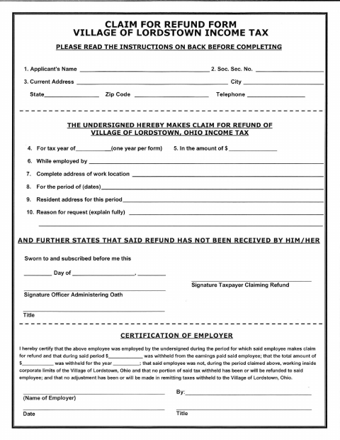 First page of the Income Tax Refund Claim