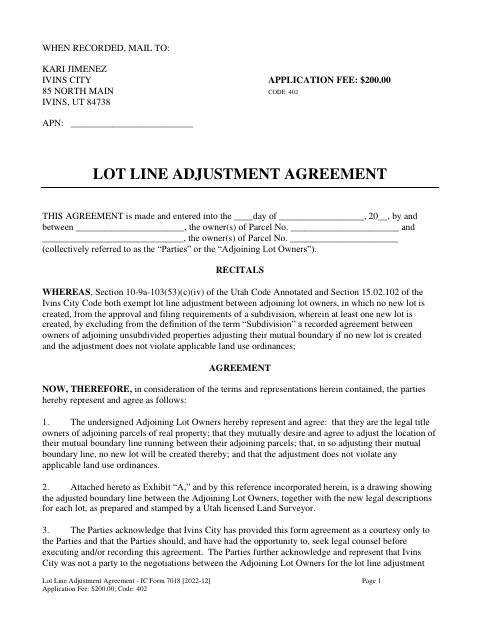First page of the Lot Line Adjustment Agreement