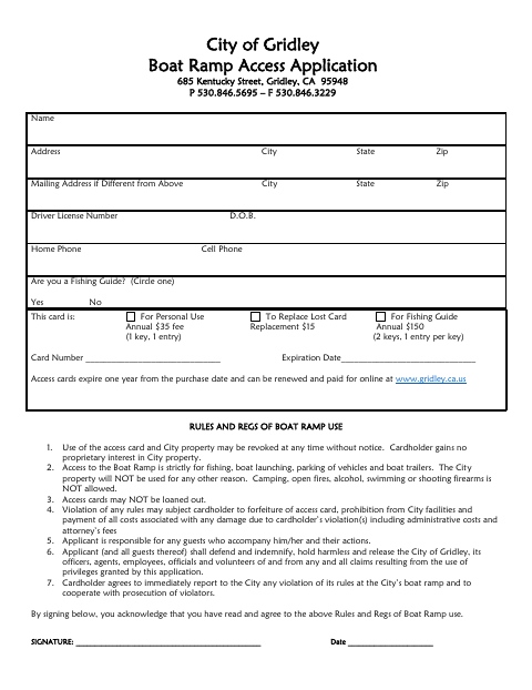 First page of the Boat Ramp Access Application