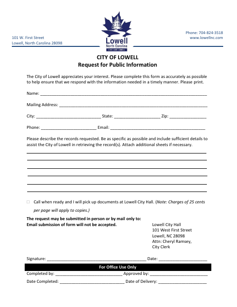 First page of the Request for Public Information