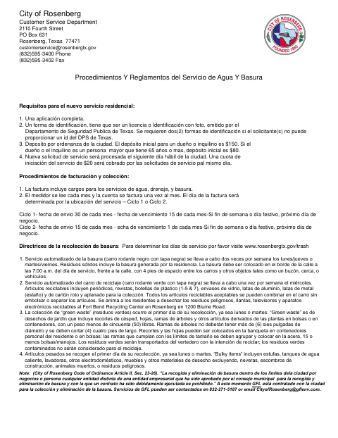 First page of the Spanish Residential Application for Utility Service