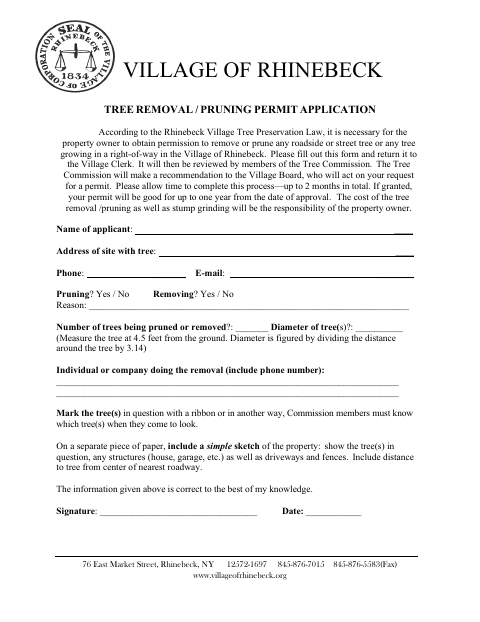 First page of the Tree Removal / Pruning Permit Application