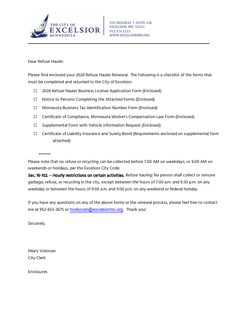 First page of the Refuse Hauler License Application