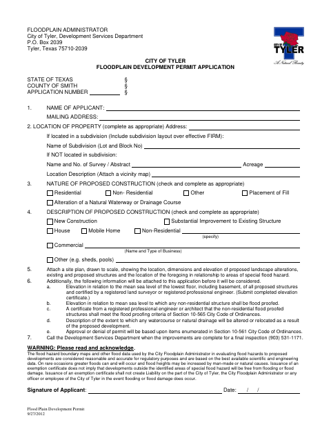 First page of the Floodplain Development Permit Application