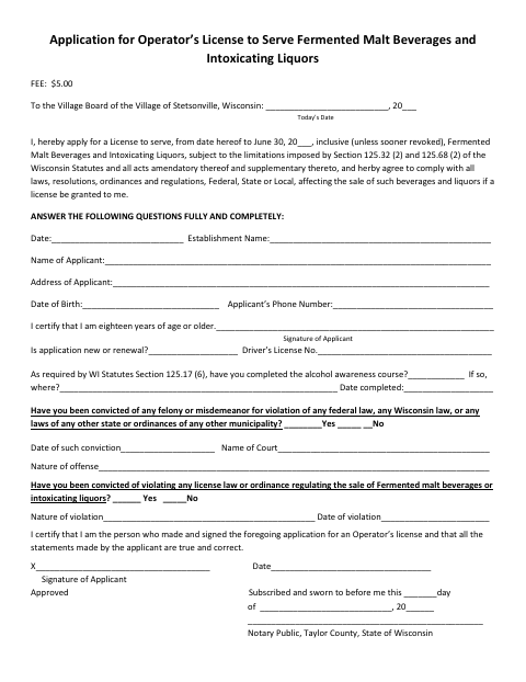 First page of the Operator’s License Application